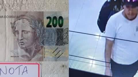 O homem comprou roupa e bebidas com notas falsas em dois comércios - Imagem: Redes sociais