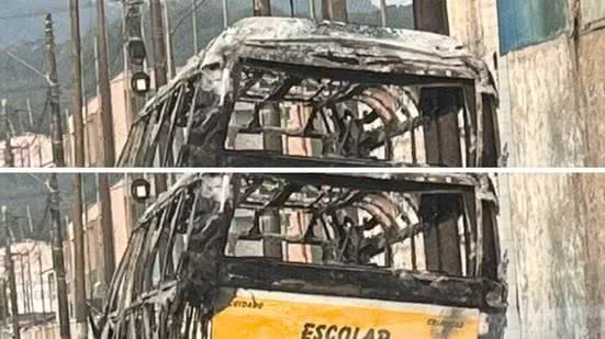 Van escolar é destruída em incêndio no Litoral Paulista; fogo alcança rede elétrica da rua - Imagem: Reprodução/Redes Sociais